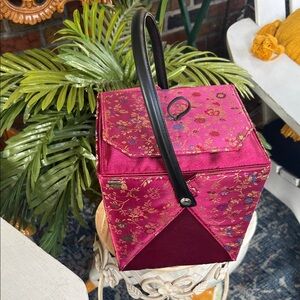 Large Vintage Chinese Take-Out Pink Floral Satin Handbag